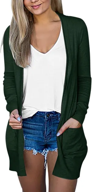 Summer Women's Long Sleeve Open Front Cardigan Casual Loose Lightweight Tops with Pockets