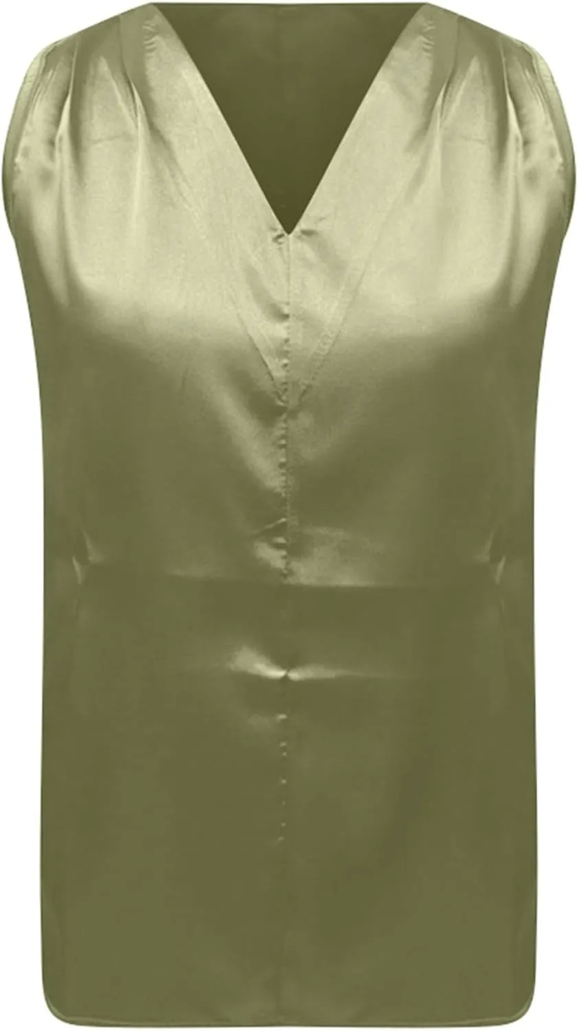 Summer Women's Silk Satin Tops Pleated V-Neck Sleeveless Blouses for Business/Vacation Dressy Casual Outfits​