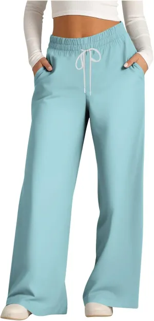 Sweat Pants for Womens Drawstring Wide Leg Pants Straight Leg Baggy Lounge Sweatpants Lounge Trousers with Pockets