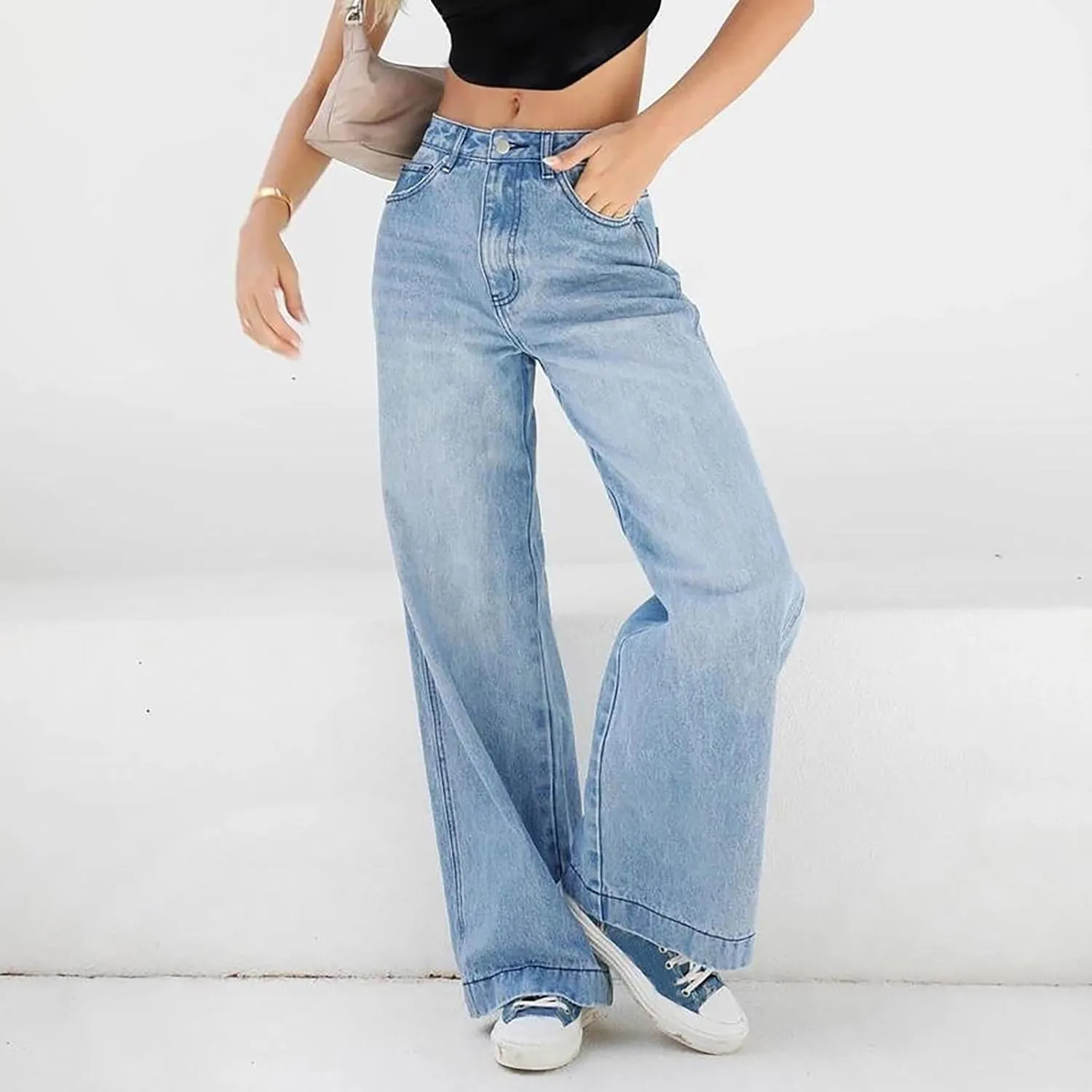 Sweatpants Jeans for Women Boyfriend Baggy Wide Leg Jeans Loose Fit Trendy Denim Pants with Pocket