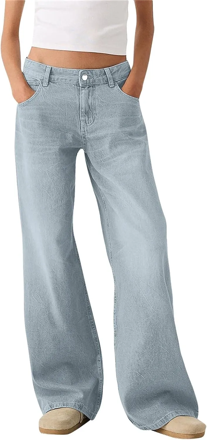 Sweatpants Jeans for Women Boyfriend Baggy Wide Leg Jeans Loose Fit Trendy Denim Pants with Pocket