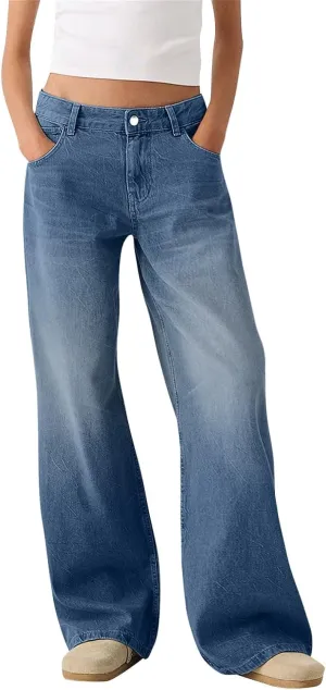Sweatpants Jeans for Women Boyfriend Baggy Wide Leg Jeans Loose Fit Trendy Denim Pants with Pocket