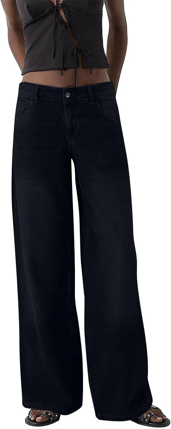 Sweatpants Jeans for Women Boyfriend Baggy Wide Leg Jeans Loose Fit Trendy Denim Pants with Pocket