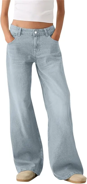 Sweatpants Jeans for Women Boyfriend Baggy Wide Leg Jeans Loose Fit Trendy Denim Pants with Pocket