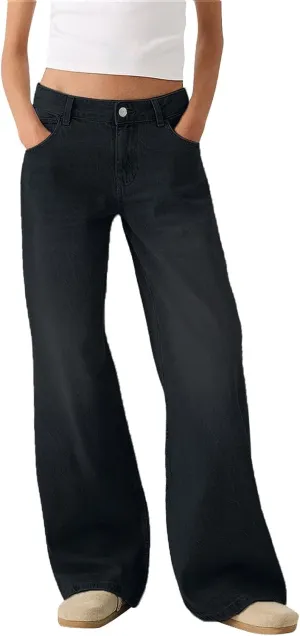 Sweatpants Jeans for Women Boyfriend Baggy Wide Leg Jeans Loose Fit Trendy Denim Pants with Pocket