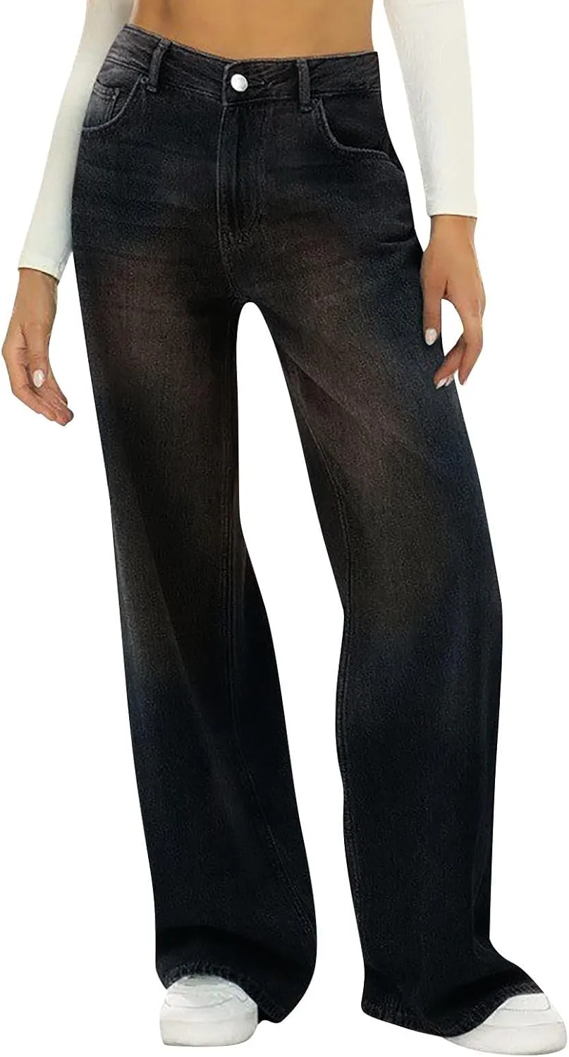 Sweatpants Jeans for Women Boyfriend Baggy Wide Leg Jeans Loose Fit Trendy Denim Pants with Pocket