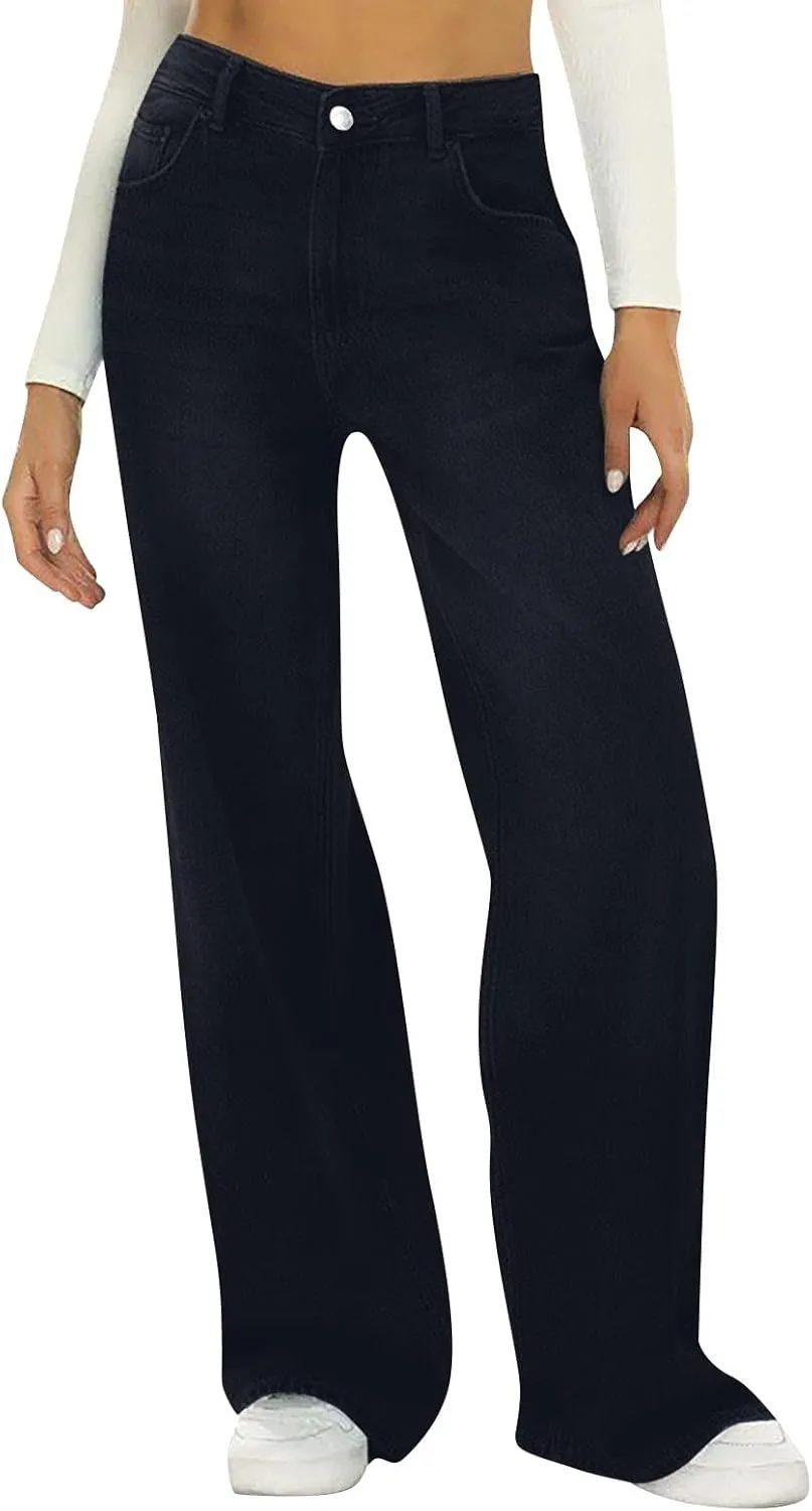 Sweatpants Jeans for Women Boyfriend Baggy Wide Leg Jeans Loose Fit Trendy Denim Pants with Pocket