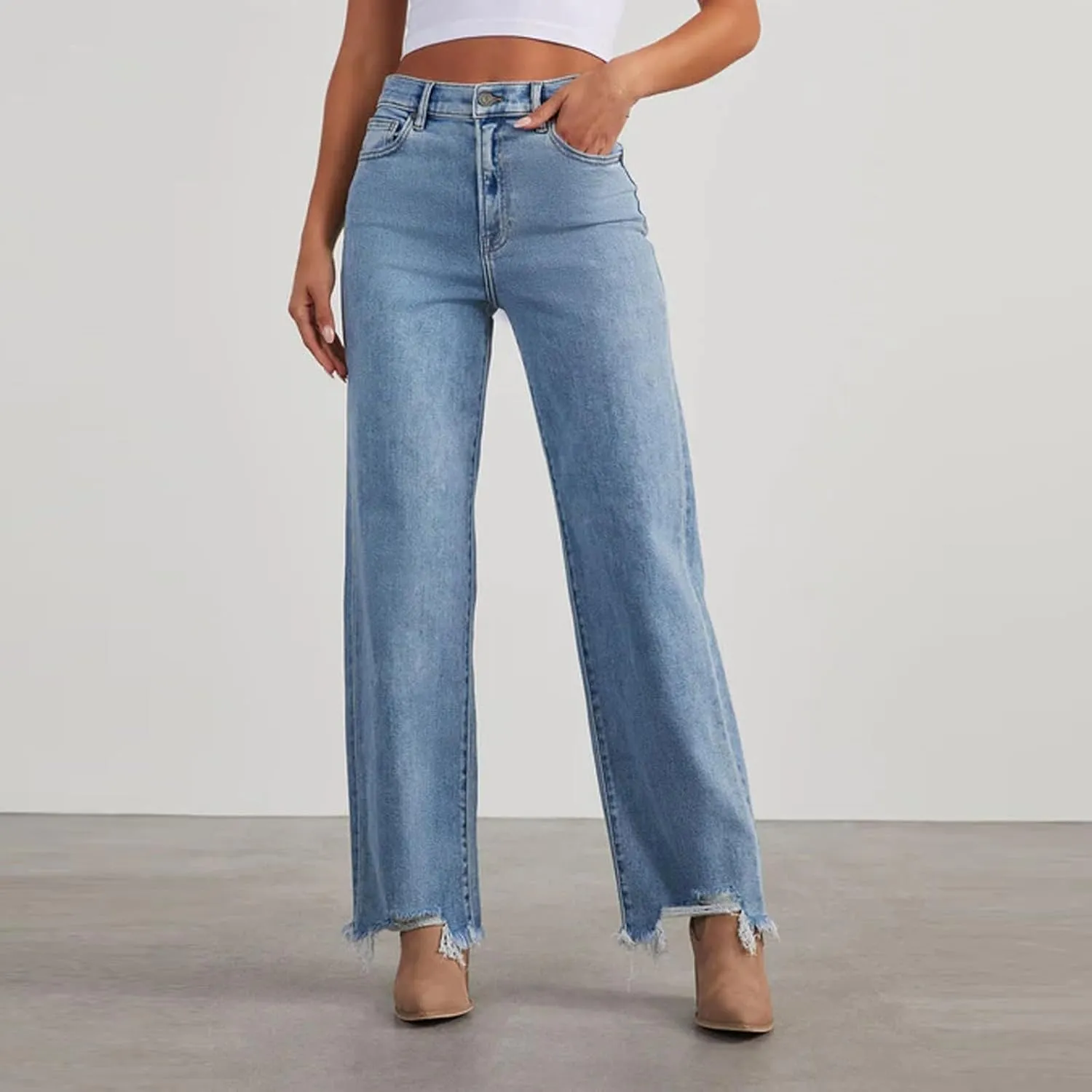 Sweatpants Jeans for Women Boyfriend Baggy Wide Leg Jeans Loose Fit Trendy Denim Pants with Pocket