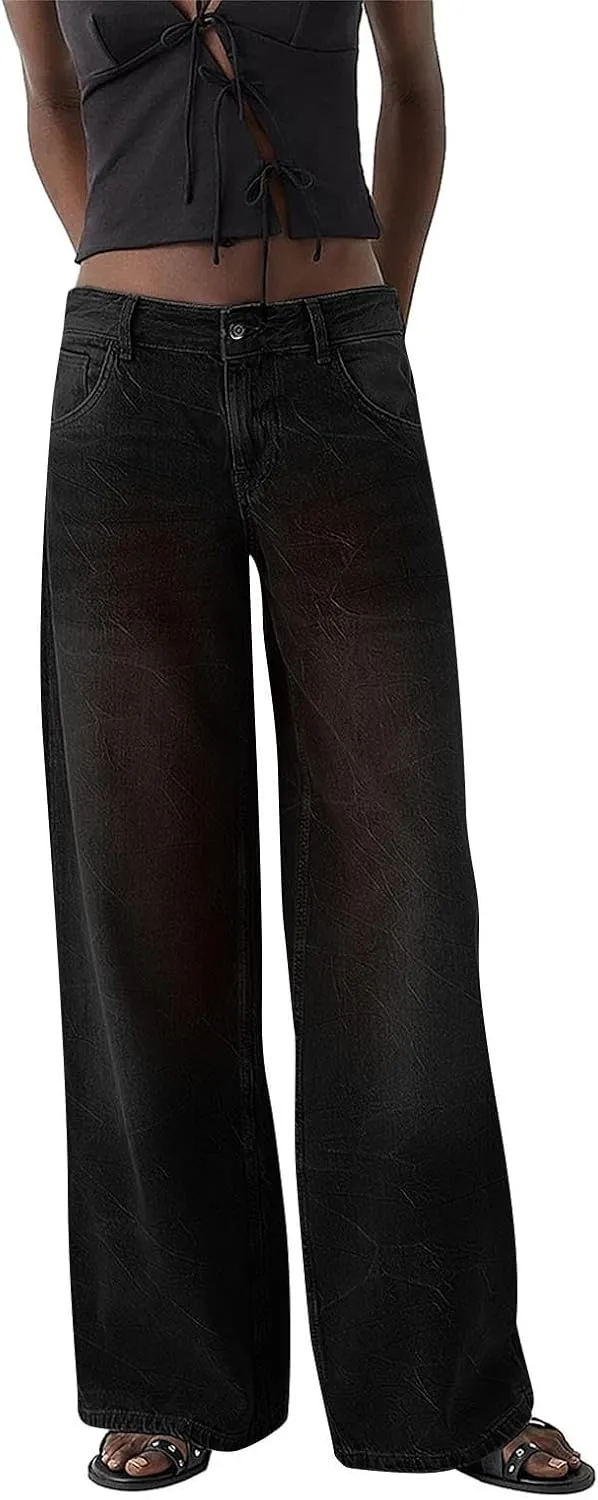 Sweatpants Jeans for Women Boyfriend Baggy Wide Leg Jeans Loose Fit Trendy Denim Pants with Pocket