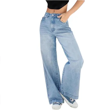 Sweatpants Jeans for Women Boyfriend Baggy Wide Leg Jeans Loose Fit Trendy Denim Pants with Pocket