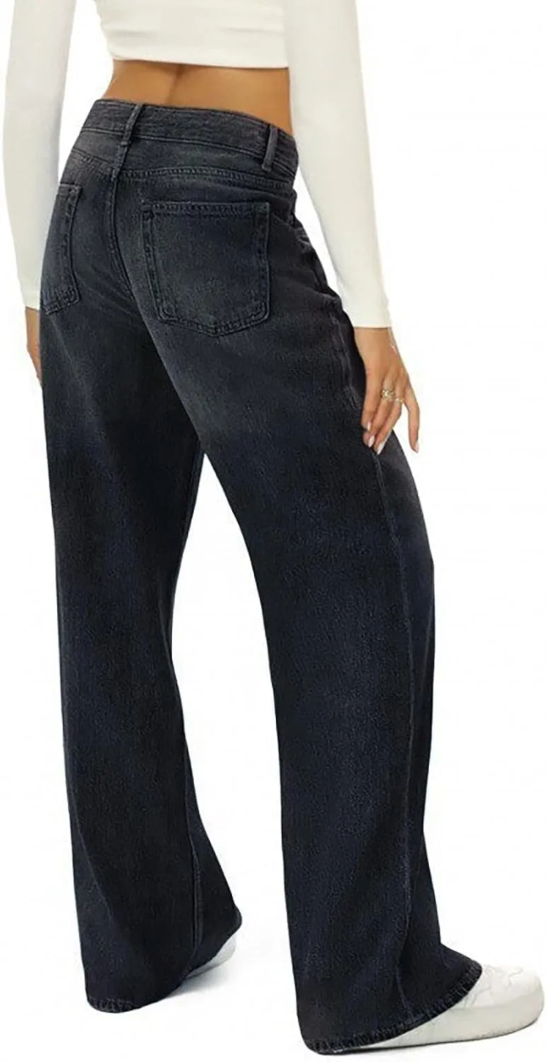 Sweatpants Jeans for Women Boyfriend Baggy Wide Leg Jeans Loose Fit Trendy Denim Pants with Pocket