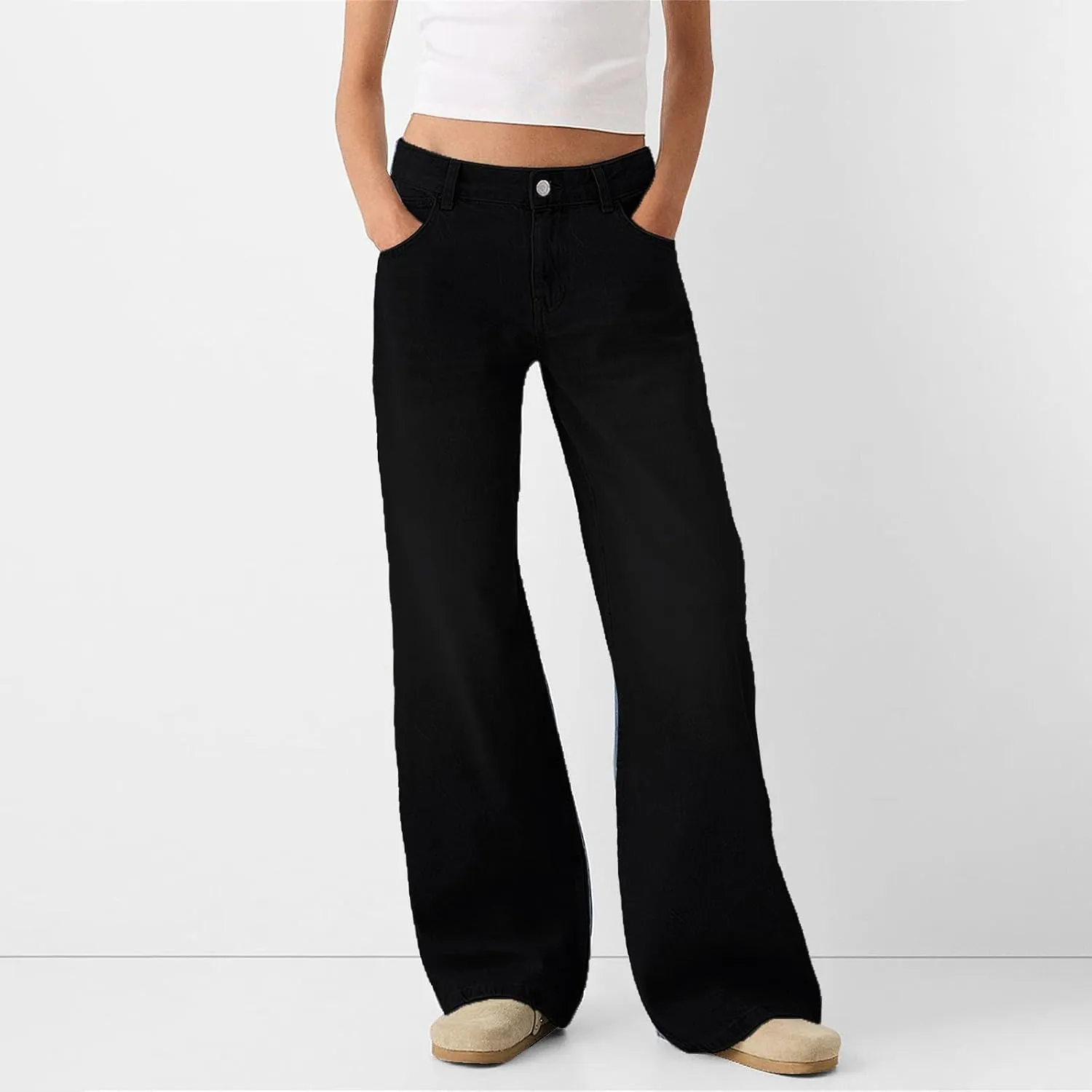 Sweatpants Jeans for Women Boyfriend Baggy Wide Leg Jeans Loose Fit Trendy Denim Pants with Pocket