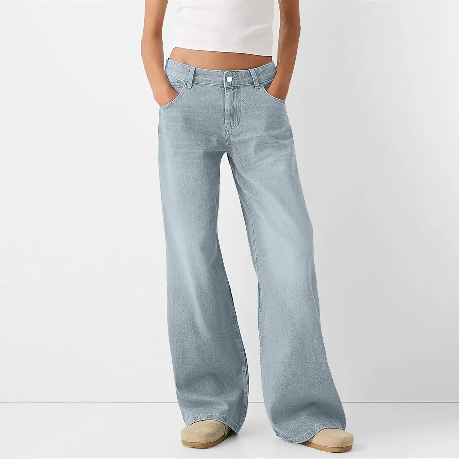 Sweatpants Jeans for Women Boyfriend Baggy Wide Leg Jeans Loose Fit Trendy Denim Pants with Pocket