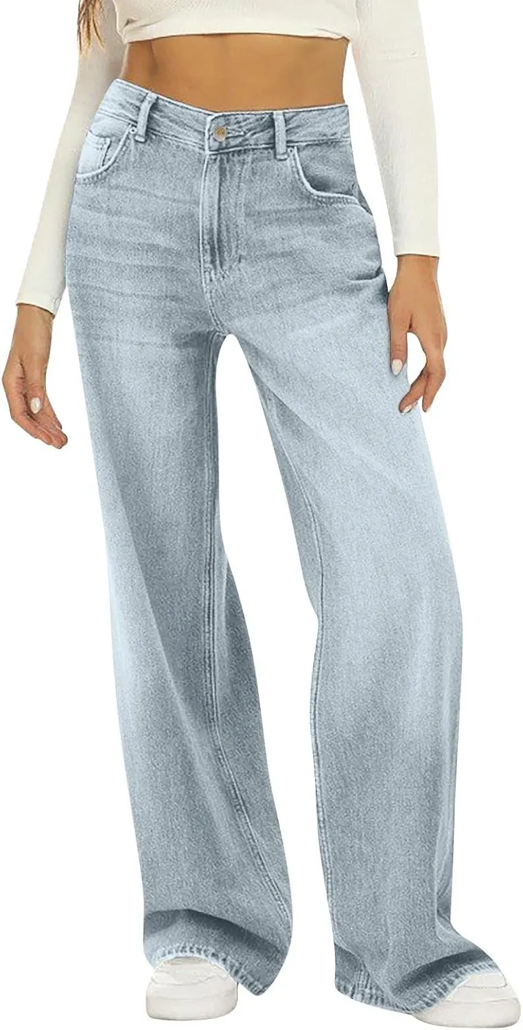 Sweatpants Jeans for Women Boyfriend Baggy Wide Leg Jeans Loose Fit Trendy Denim Pants with Pocket