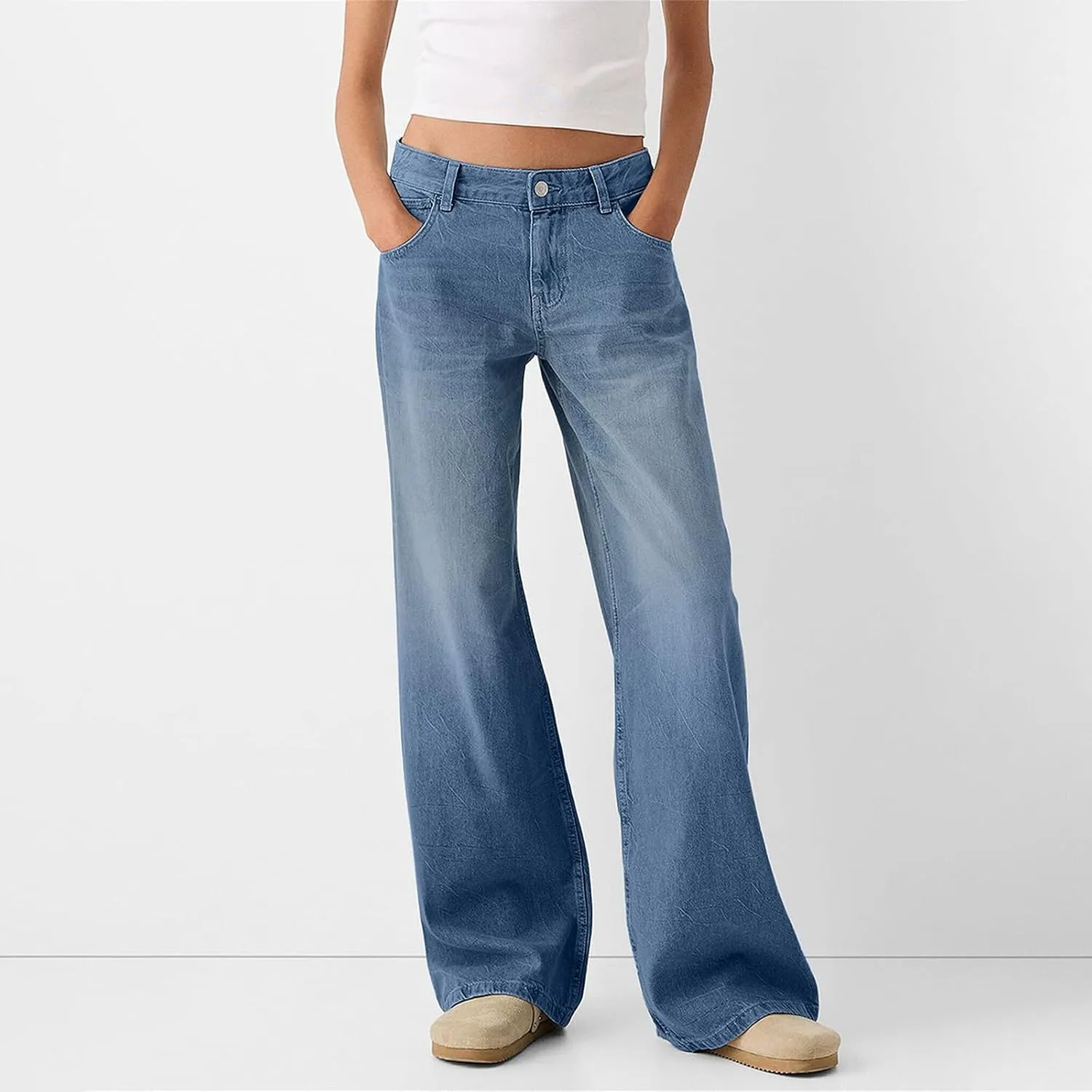 Sweatpants Jeans for Women Boyfriend Baggy Wide Leg Jeans Loose Fit Trendy Denim Pants with Pocket