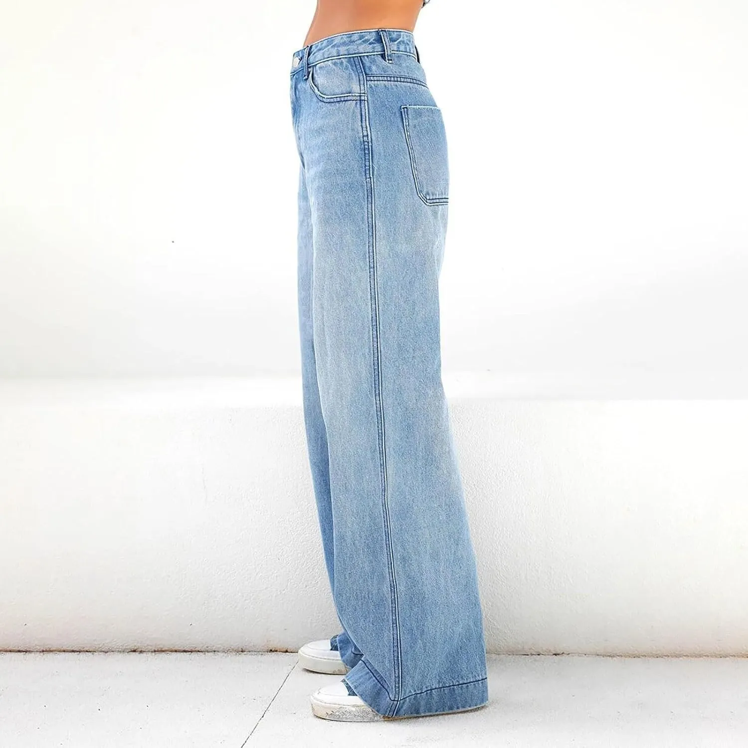 Sweatpants Jeans for Women Boyfriend Baggy Wide Leg Jeans Loose Fit Trendy Denim Pants with Pocket