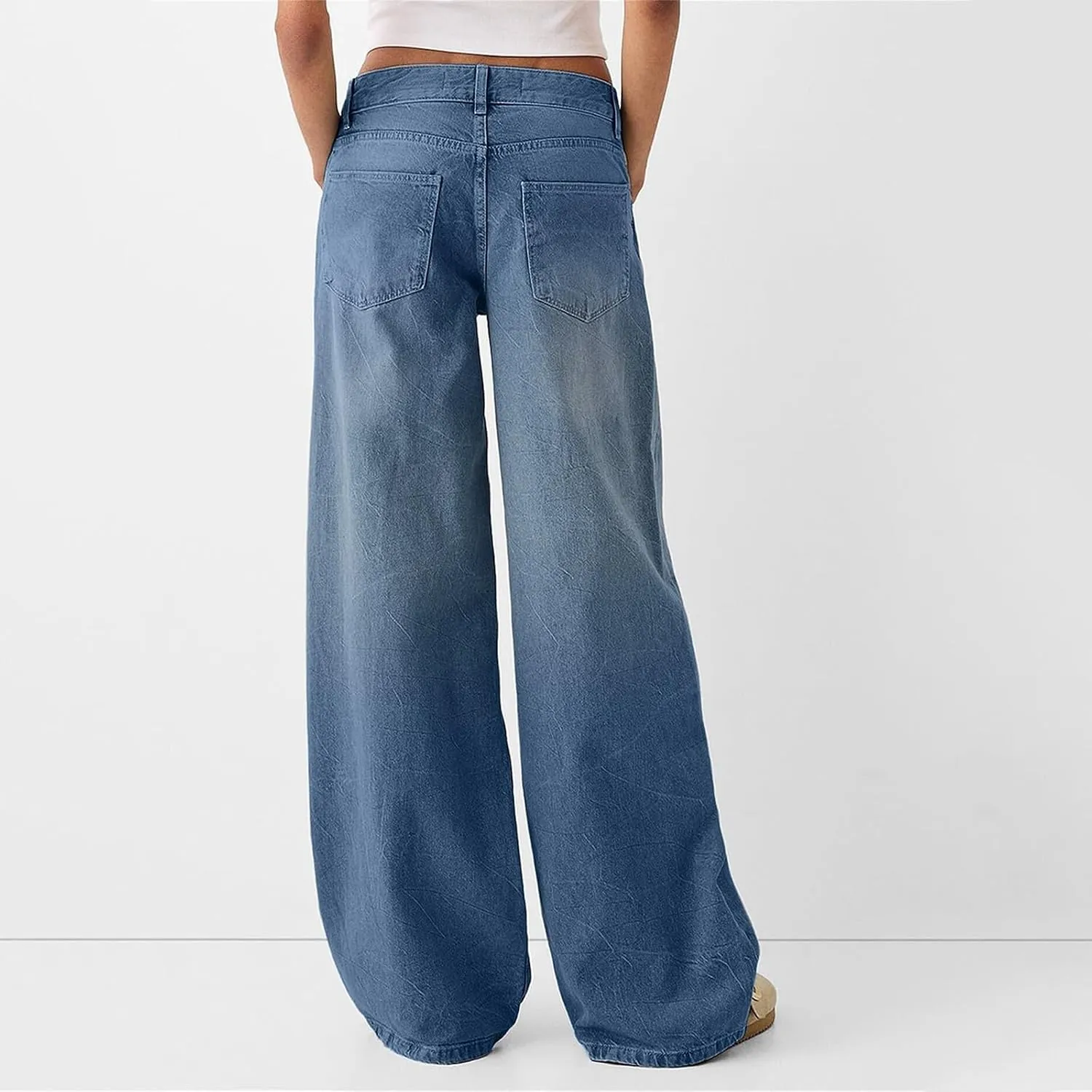 Sweatpants Jeans for Women Boyfriend High Waited Denim Pants Baggy Wide Leg Jeans Loose Fit Denim Pant with Pocket