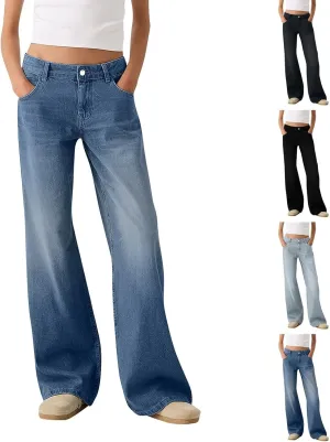 Sweatpants Jeans for Women Boyfriend High Waited Denim Pants Baggy Wide Leg Jeans Loose Fit Denim Pant with Pocket