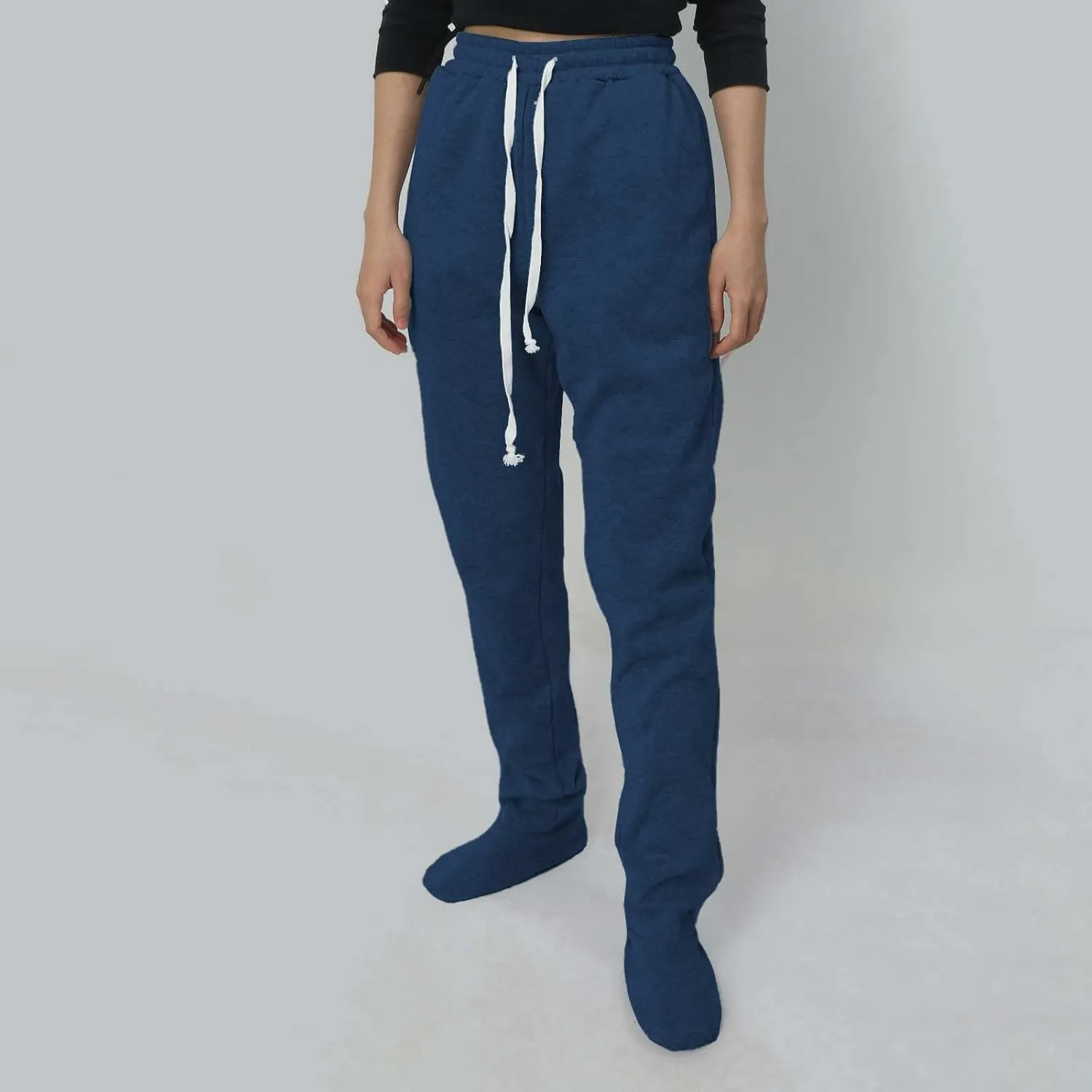 Sweatpants with Foot for Women Fleece Lined Soft Warm Drawstring Elastic Waist Pajama Pants Casual Loungewear Trouser