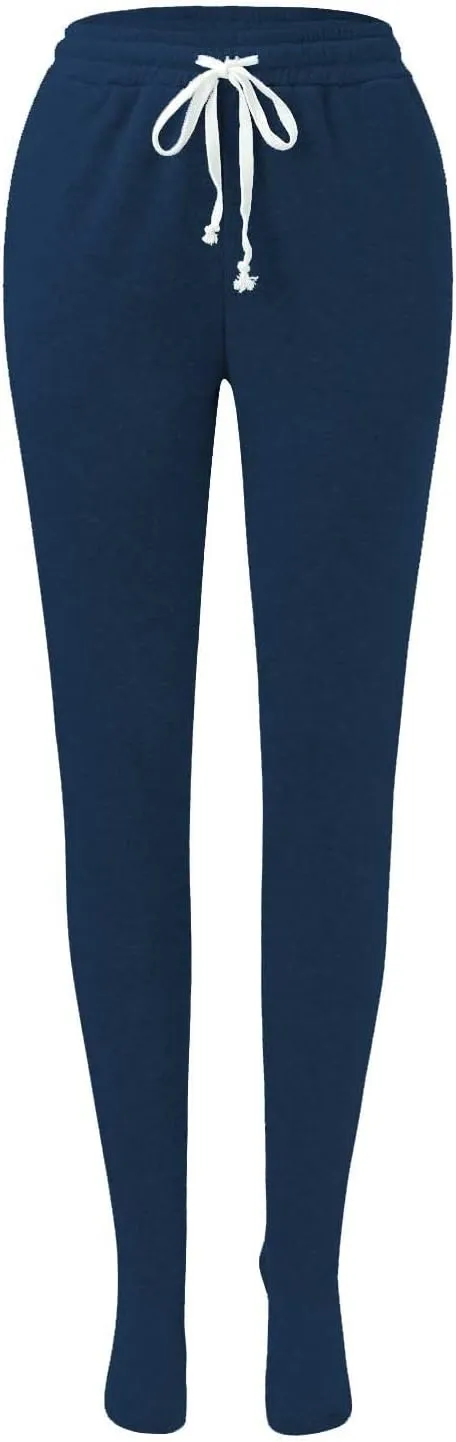 Sweatpants with Foot for Women Fleece Lined Soft Warm Drawstring Elastic Waist Pajama Pants Casual Loungewear Trouser