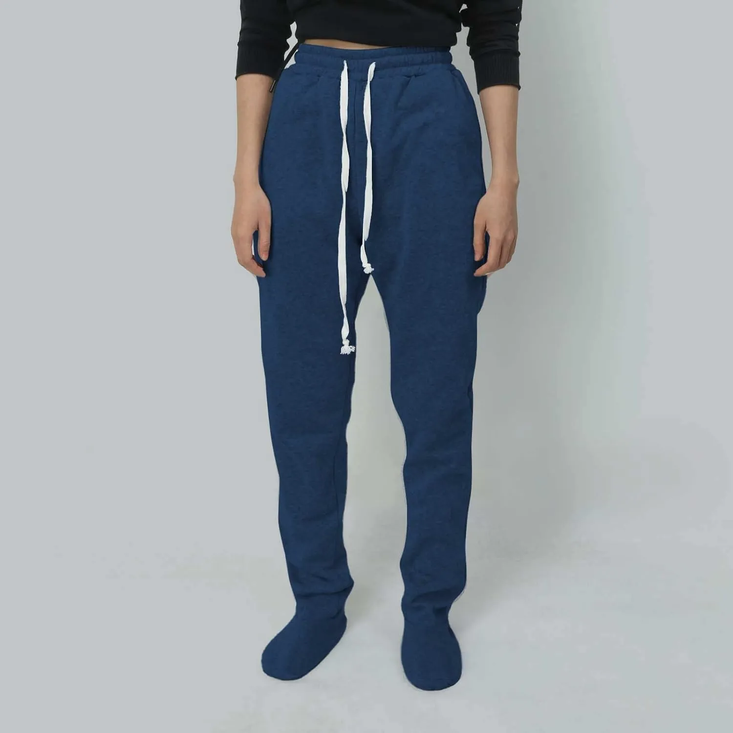 Sweatpants with Foot for Women Fleece Lined Soft Warm Drawstring Elastic Waist Pajama Pants Casual Loungewear Trouser