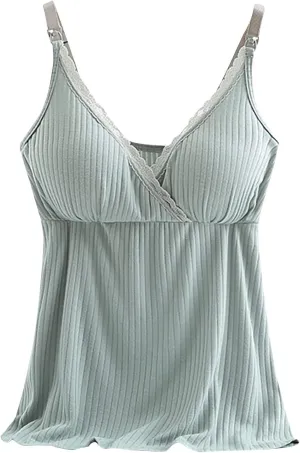 TANGNADE Womens Maternity Nursing Tank Cami for Breastfeeding with Padded Bra Comfy Pregnancy Sleepwear Clothes