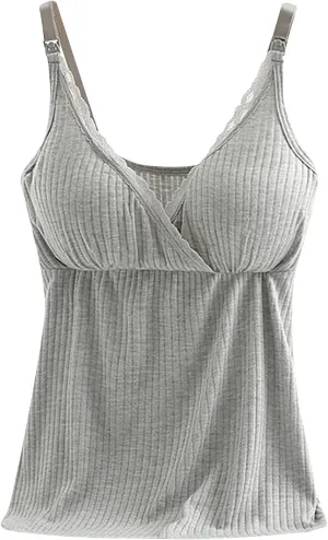 TANGNADE Womens Maternity Nursing Tank Cami for Breastfeeding with Padded Bra Comfy Pregnancy Sleepwear Clothes