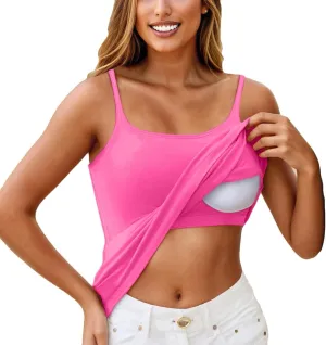 Tank Top with Built in Bra for Women 2025 Summer Basic Padded Tanktops Workout Yoga Shirts