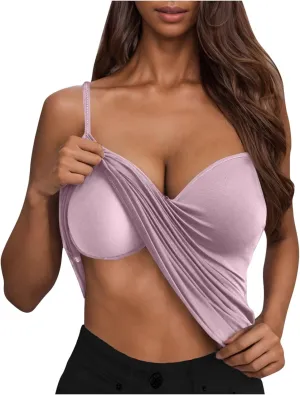 Tank Top with Built in Bra for Women Sexy Spaghetti Strap v Neck Camisole Tops Workout Summer Cami Undershirt