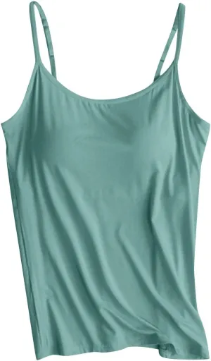 Tank Tops for Women 2025 Trendy Built in Shelf Bra Camisole Spaghetti Strap Summer Top Slim Fit Sleeveless Shirts