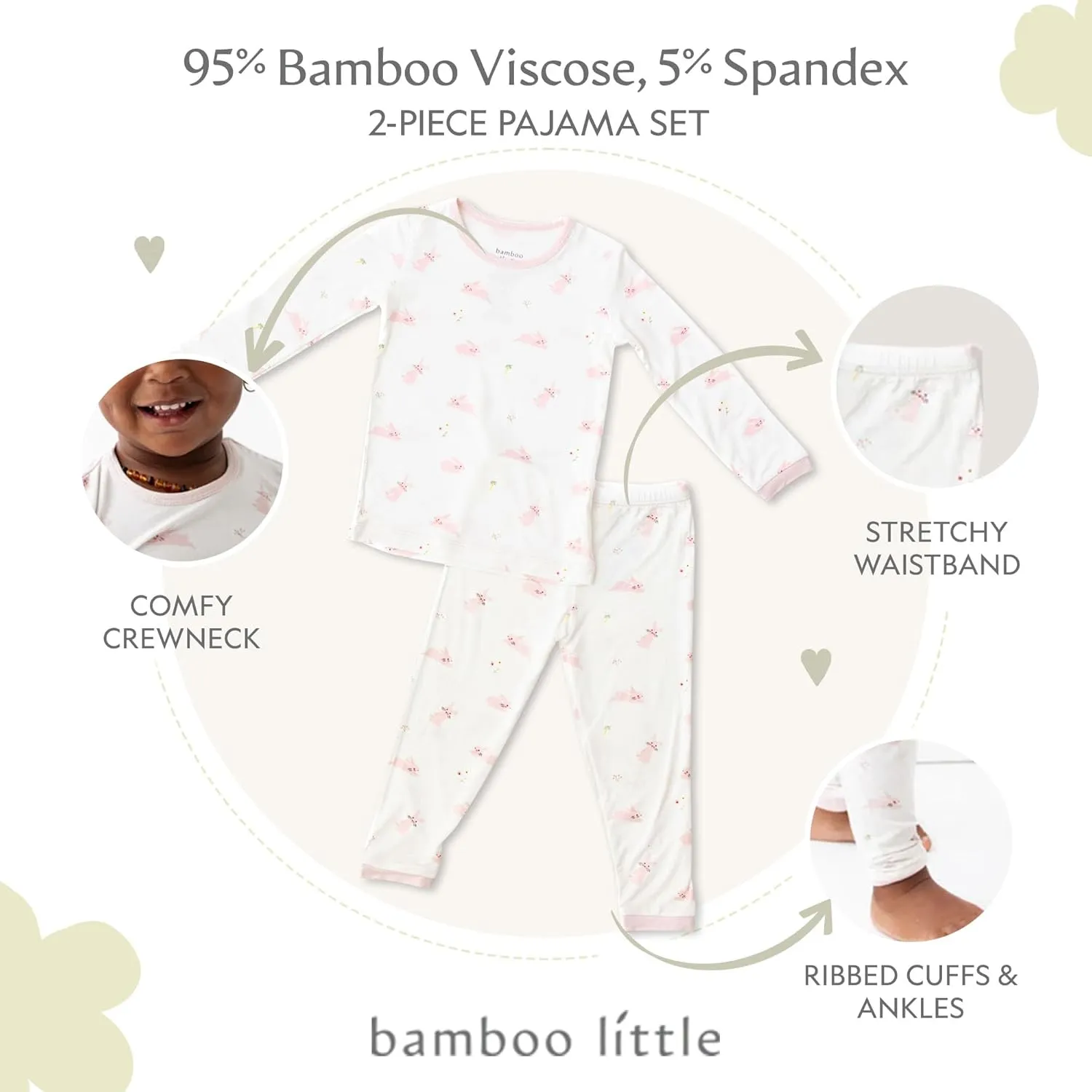 Toddler Pajamas – 95% Bamboo Viscose, 5% Spandex – Soft, Breathable Long-Sleeve Pajama Set for Kids, Sleepwear, Imported
