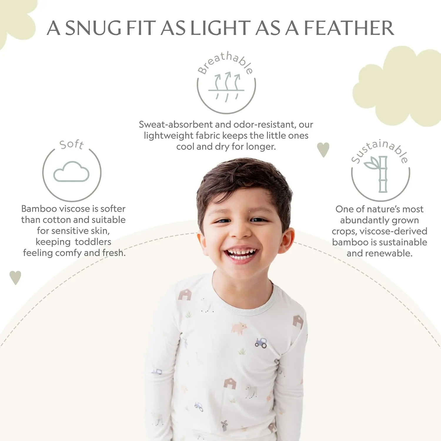 Toddler Pajamas – 95% Bamboo Viscose, 5% Spandex – Soft, Breathable Long-Sleeve Pajama Set for Kids, Sleepwear, Imported