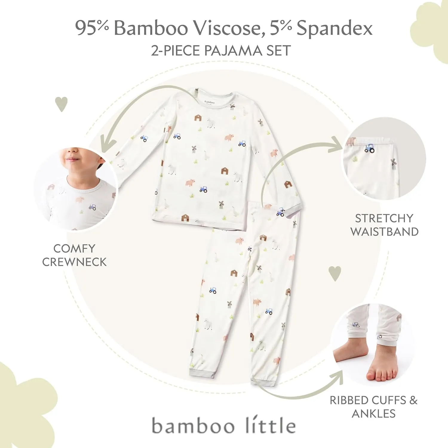 Toddler Pajamas – 95% Bamboo Viscose, 5% Spandex – Soft, Breathable Long-Sleeve Pajama Set for Kids, Sleepwear, Imported