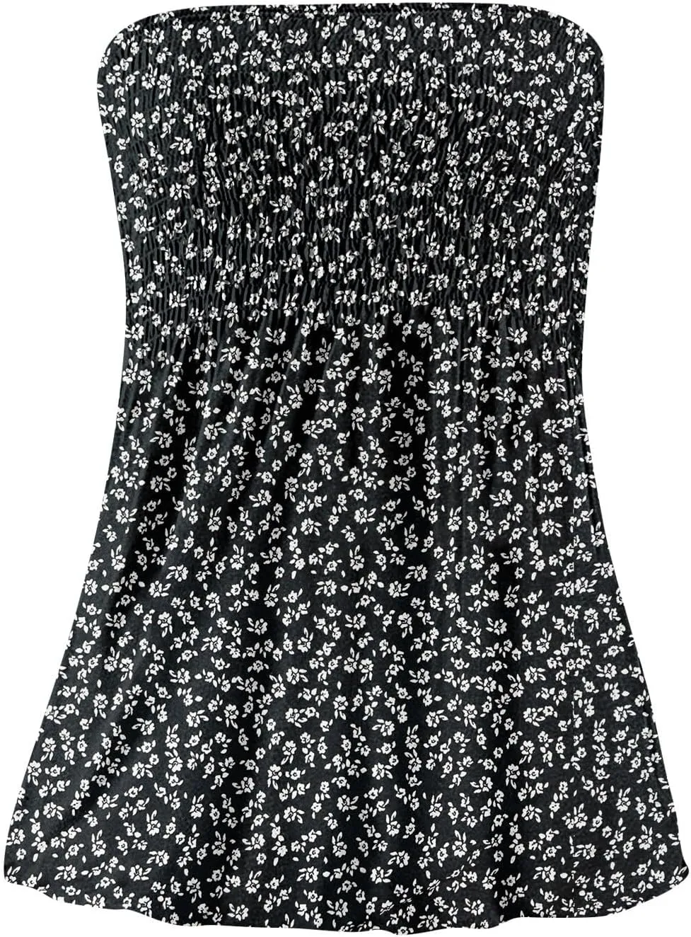 Tube Tops for Women Floral Print Sleeveless Tanks Strapless Smocked Ruffled Tube Tops Casual Lightweight Bandeau