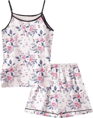 Umeyda Girls & Womens Pajamas Set Sleeveless Camisole Tank Top and Shorts 2 Piece Sleepwear Summer Outfits