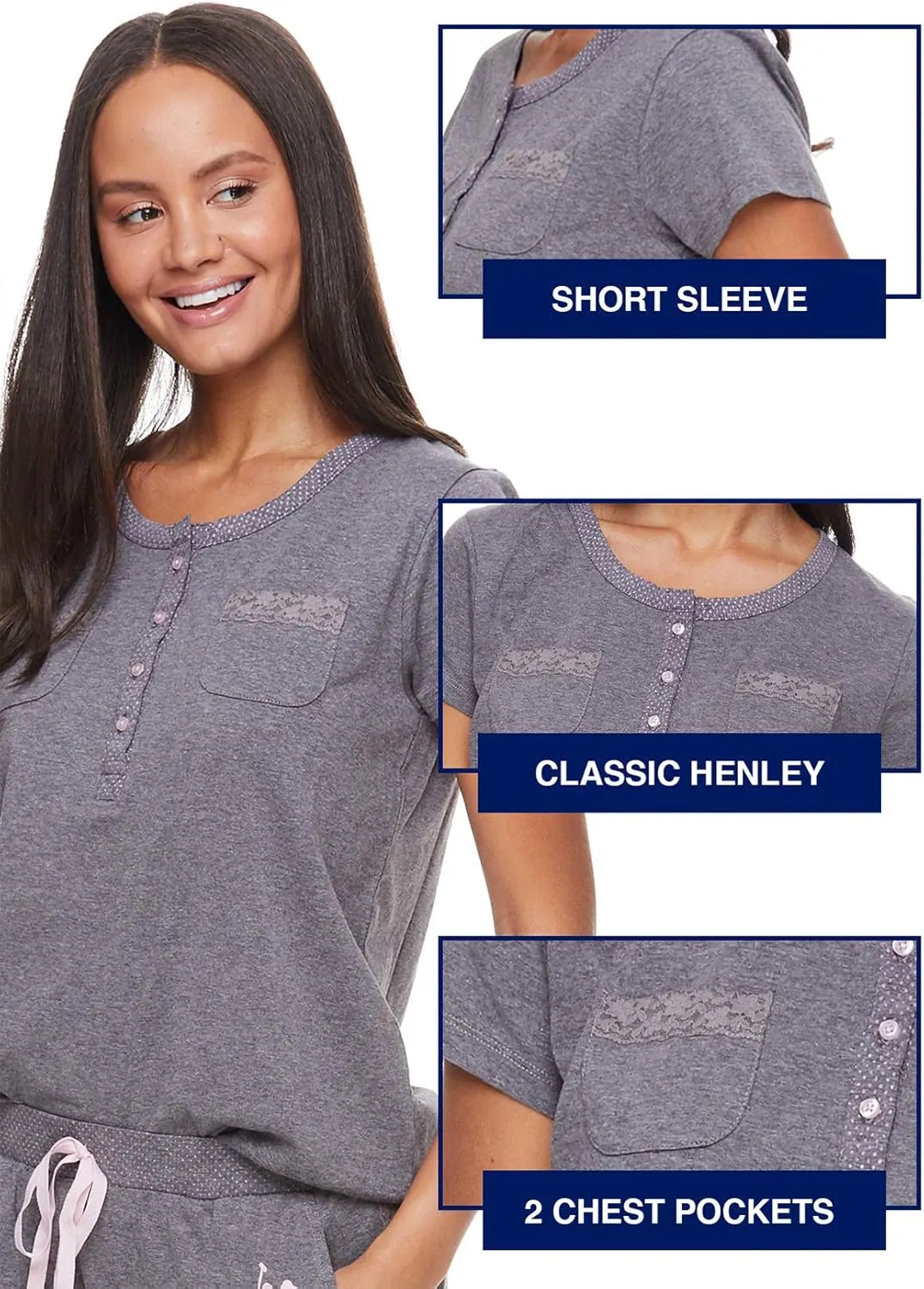 U.S. Polo Assn. Womens Pajama Set with Pockets - Short Sleeve Shirt and Pajama Pants Pj Set
