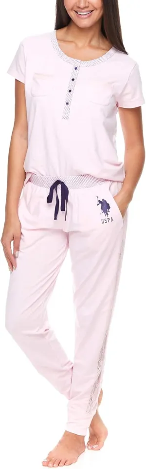 U.S. Polo Assn. Womens Pajama Set with Pockets - Short Sleeve Shirt and Pajama Pants Pj Set