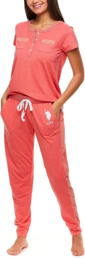 U.S. Polo Assn. Womens Pajama Set with Pockets - Short Sleeve Shirt and Pajama Pants Pj Set