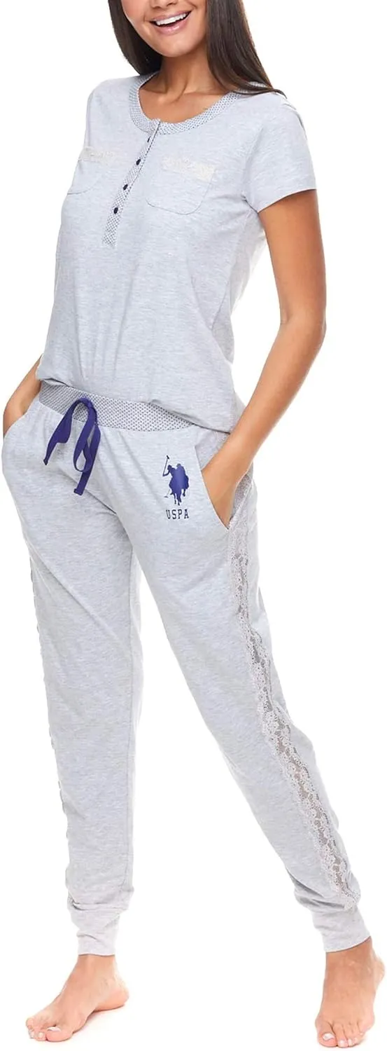 U.S. Polo Assn. Womens Pajama Set with Pockets - Short Sleeve Shirt and Pajama Pants Pj Set