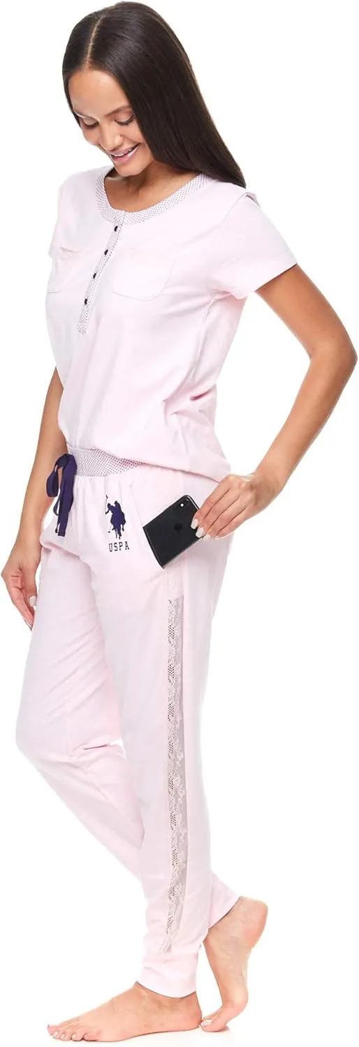 U.S. Polo Assn. Womens Pajama Set with Pockets - Short Sleeve Shirt and Pajama Pants Pj Set