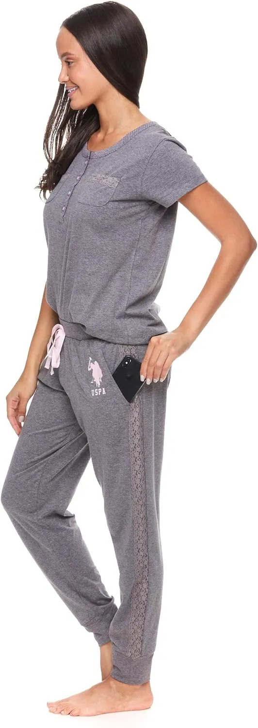 U.S. Polo Assn. Womens Pajama Set with Pockets - Short Sleeve Shirt and Pajama Pants Pj Set