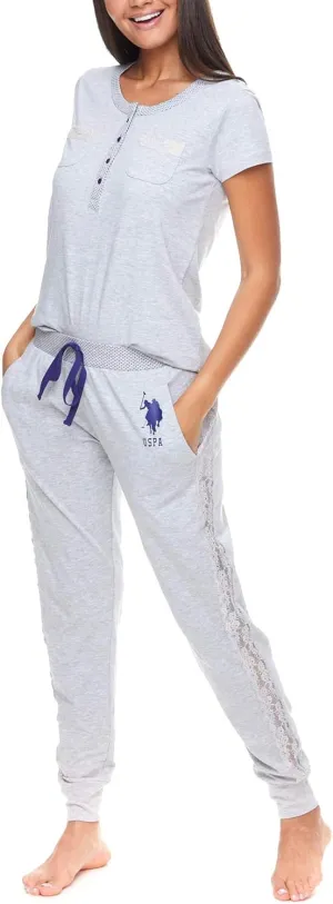 U.S. Polo Assn. Womens Pajama Set with Pockets - Short Sleeve Shirt and Pajama Pants Pj Set