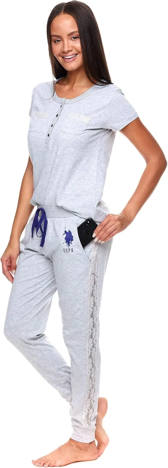 U.S. Polo Assn. Womens Pajama Set with Pockets - Short Sleeve Shirt and Pajama Pants Pj Set