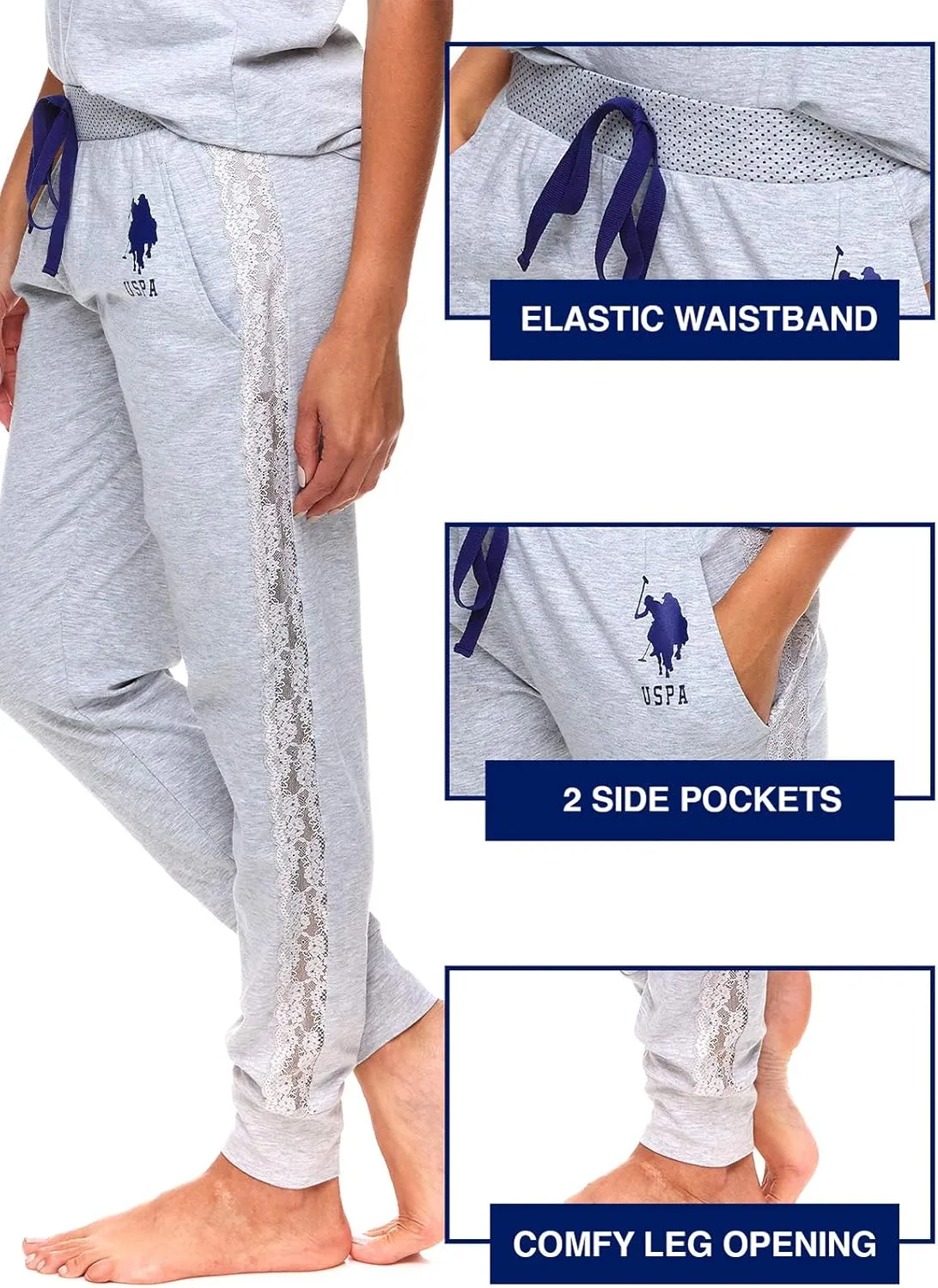 U.S. Polo Assn. Womens Pajama Set with Pockets - Short Sleeve Shirt and Pajama Pants Pj Set