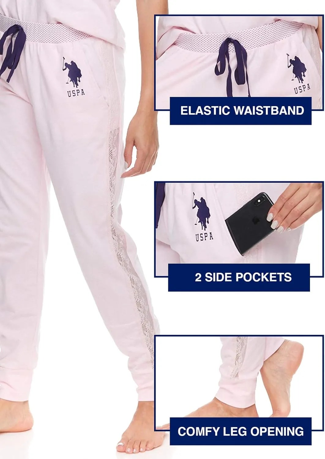 U.S. Polo Assn. Womens Pajama Set with Pockets - Short Sleeve Shirt and Pajama Pants Pj Set