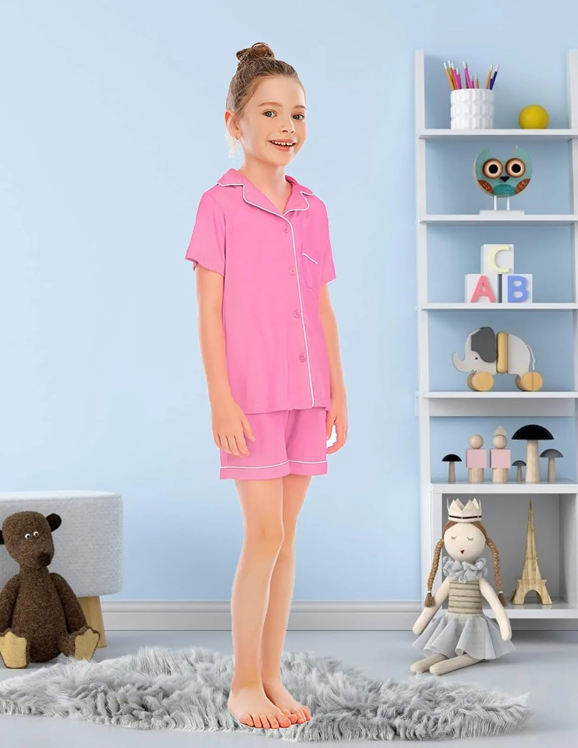 Veseacky Unisex Girls Boys Pajamas Long Sleeve Sleepwear Button-Down 2 Pcs Pjs Set for 5-14 Years