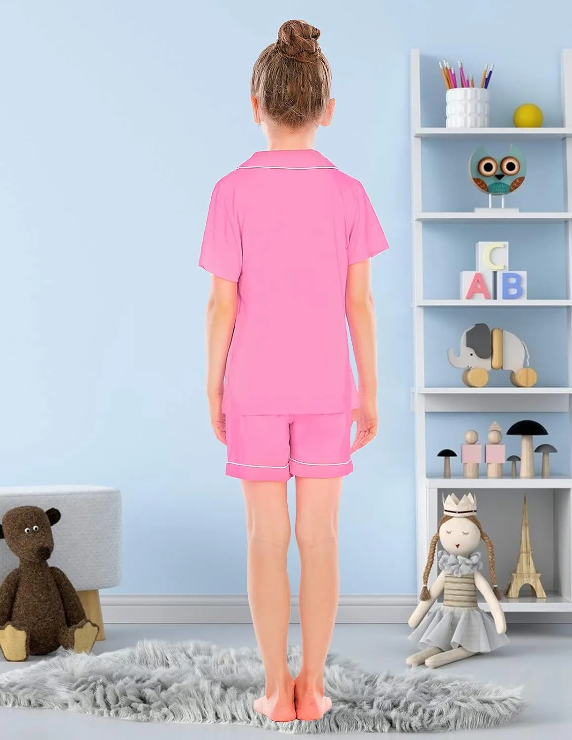 Veseacky Unisex Girls Boys Pajamas Long Sleeve Sleepwear Button-Down 2 Pcs Pjs Set for 5-14 Years