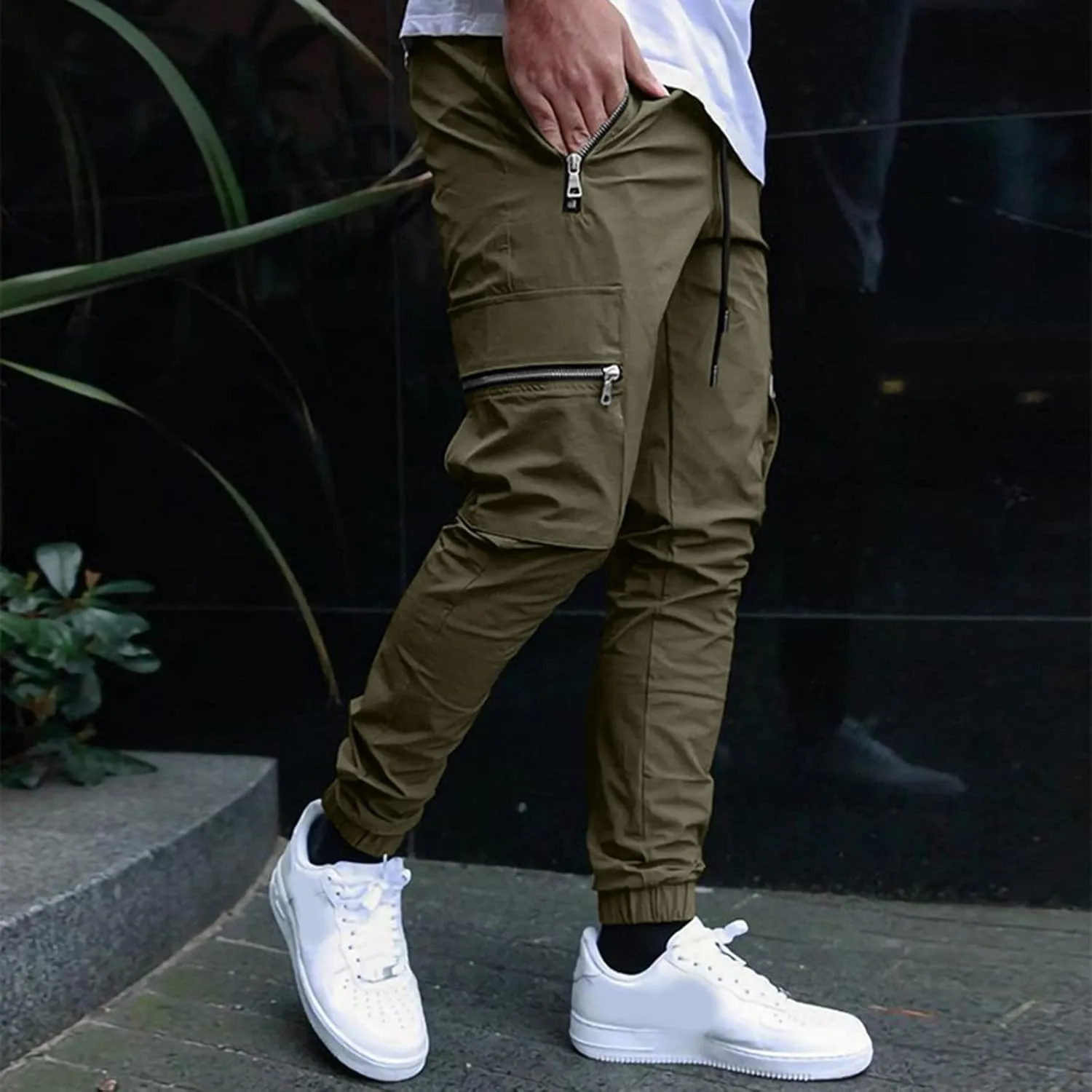 Vickyleb Cargo Pants for Men Stretch,Men's Workout Slim Fit Sweatpants Gym with Pockets Stretch Jogger Pants