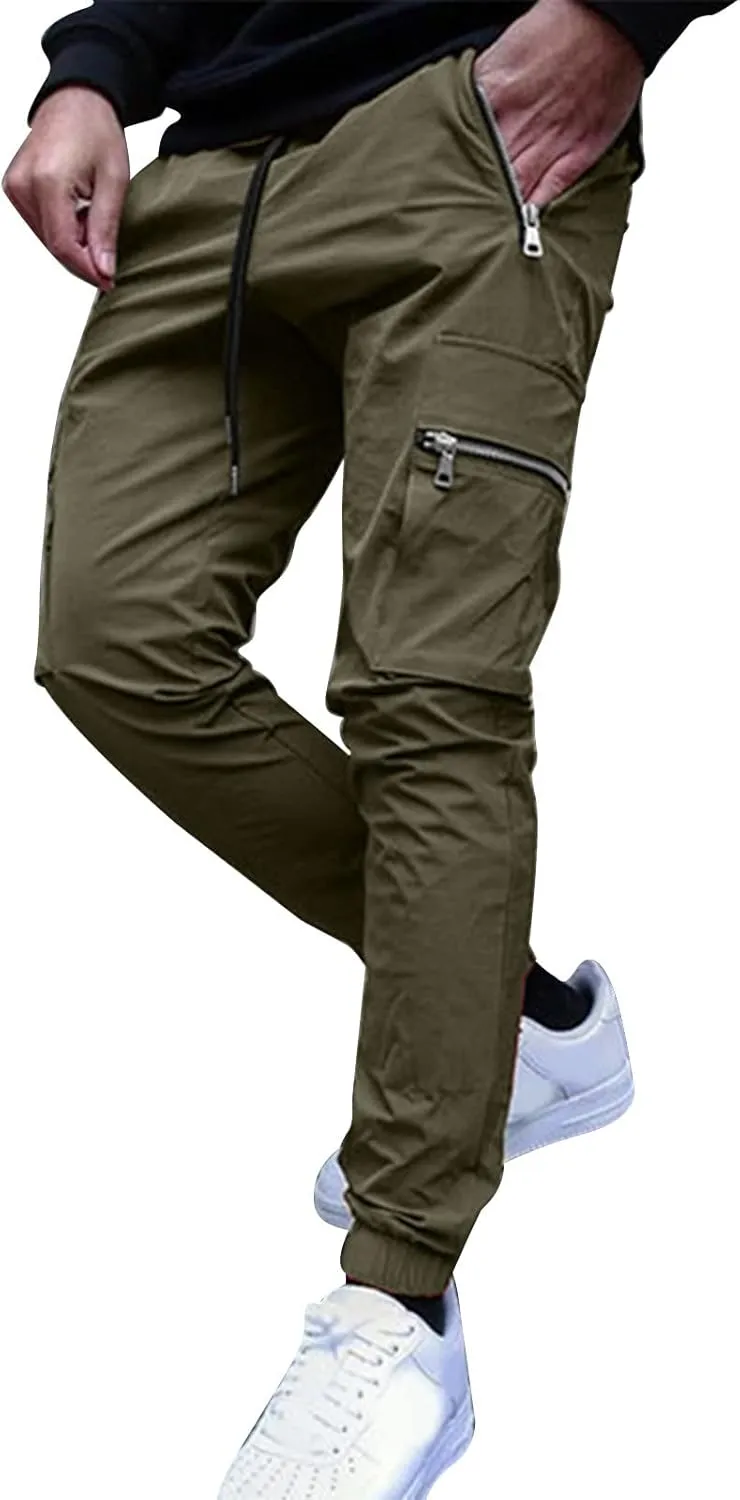Vickyleb Cargo Pants for Men Stretch,Men's Workout Slim Fit Sweatpants Gym with Pockets Stretch Jogger Pants