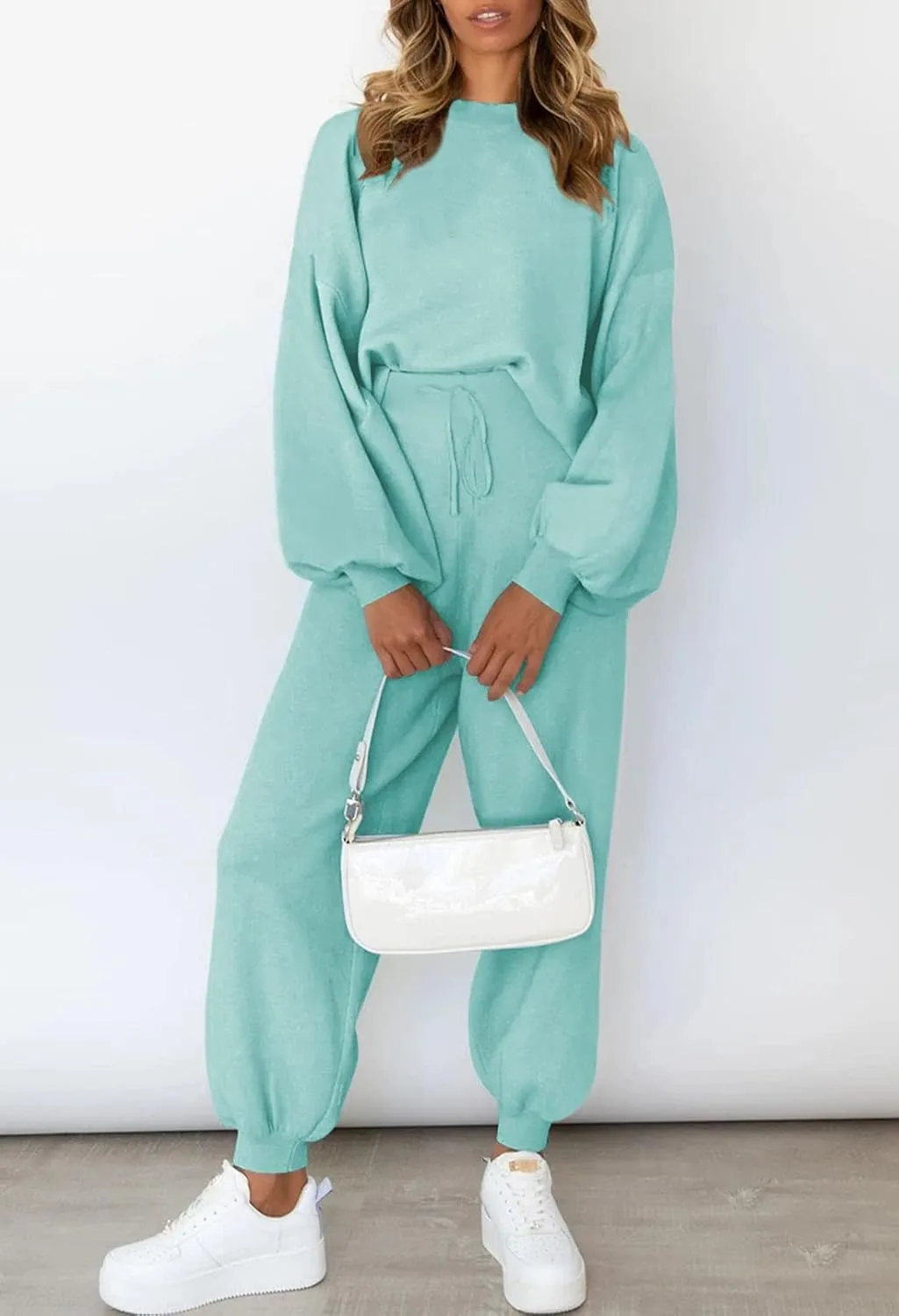 Viottiset Women's 2 Piece Outfits Sweatsuit Casual Knit Pullover Sweater Pajamas Lounge Set